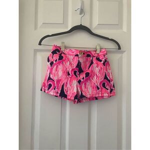 Girls LILLY PULITZER Pink Navy Blue Flamingo Summer Shorts Size 14
